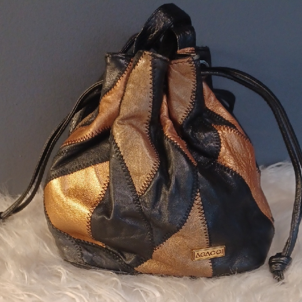 Vintage Patchwork Leather Bucket Crissbody  Bag